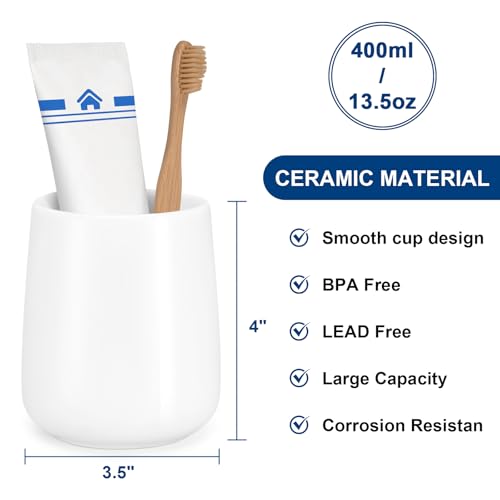 Bathroom Tumbler Cup Ceramic 13.5oz Reusable Toothbrush Cup 400ml,Toothbrush Holder Adequate for Your Bathroom (Shiny White) - color: Shiny White, size: 1pcs