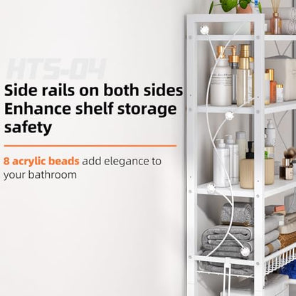 Over-The-Toilet Storage Rack, 4-Tier Bathroom Organizer Shelf Over Toilet with Adjustable Shelf and Basket, Freestanding Space Saver Bathroom Shelves Above Toilet for Room (Pure White) - color: Pure White