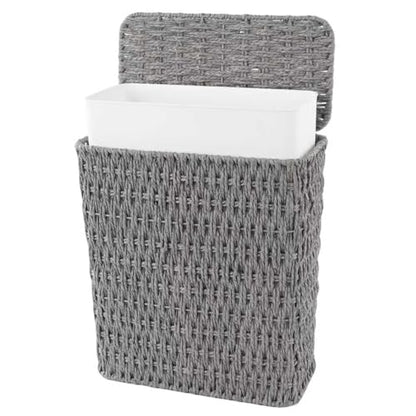 Coeusy 3 Gallon Paper Rope Bathroom Trash Can,Small Wicker Trash Cans with Lid and Liner,Woven Rattan Narrow Waste Basket for Bedroom,Office,Grey - color: Grey
