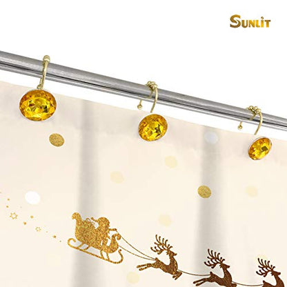 Sunlit Luxury Design Round Yellow Diamond Crystal Gem Bling with Glide Balls Shower Curtain Hooks, Rust Proof Metal Rhinestones Glam Shower Curtain Rings-12 Pack - color: Yellow