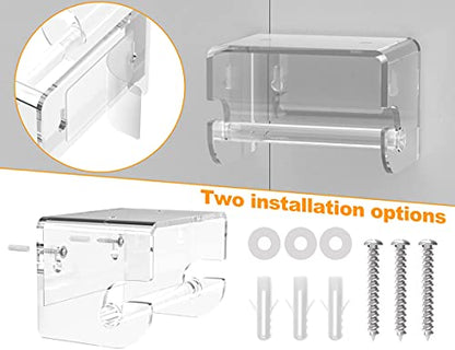 Adhesive Toilet Paper Holder with Shelf, Bathroom Toilet Paper Roll Stand, Wall Mounted Tissue Storage Holder, Acrylic Bathroom Accessories, with 3M Self Adhesive No Drilling (Clear)