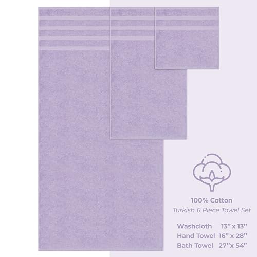 American Soft Linen 100% Cotton Luxury Turkish Towels, 6 Piece Towel Set | Soft Absorbent Quick Dry OEKO Tex Standard 100 Certificated Durable Machine Washable Premium Hotel Quality - color: Lilac, size: (27"x54") + (16"x28") + (13"x13")