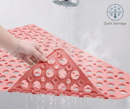Nonslip Bathtub Mat Extra Soft TPE Bath Mat for Kids, Machine Washable Bathroom Shower Mat, Smooth/Non-Textured Tubs Only, 30L x 17W Inch (Pink) - color: Pink, size: 30" x 17" (Rectangular)