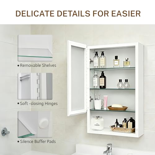 16x26 inch Bathroom Medicine Cabinet with Mirror, Platstic Framed Beveled Edge Mirror Cabinet with Removable Shelves, Extra Storage Space, Recessed or Surface Mount - style: CS5004-1626