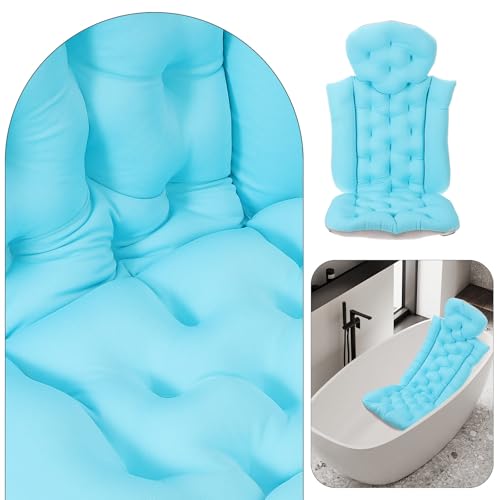 Ciieeo Adult Bathtub Cushion and Non-Slip Bath Mat with Suction Cups, Small Size Blue Full Body Bath Pillow for Adults, Anti-Slip Bathtub Support Cushion for Relaxing Bathing Experience