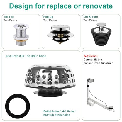 Bathtub Drain Stopper, Pop Up Tub Plug with Hair Catcher, Strainer | 1.5"-1.75" Bathtub Drain Hole, Pop Up Tub Plug, Hair Catcher, Removable Strainer, Bathroom Drain Replacement