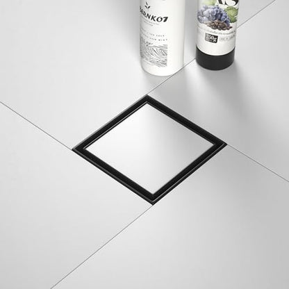 Square Shower Drain, 304 Stainless Steel Floor Drain 4" | with Tiled Insert Grate & Hair Strainer, Bathroom 2-in-1 Tiled in Drain, CUPC Certified - color: Matte Black, size: 4''