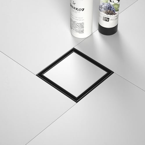 Square Shower Drain, 304 Stainless Steel Floor Drain 4" | with Tiled Insert Grate & Hair Strainer, Bathroom 2-in-1 Tiled in Drain, CUPC Certified - color: Matte Black, size: 4''