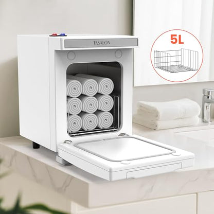 TASALON 5L Hot Towel Warmer Cabinet, Aluminum Inner Chamber - White | Removable tray, fast heating, compact 5L size, ideal for spa, salon, esthetician & massage use, white finish - color: White