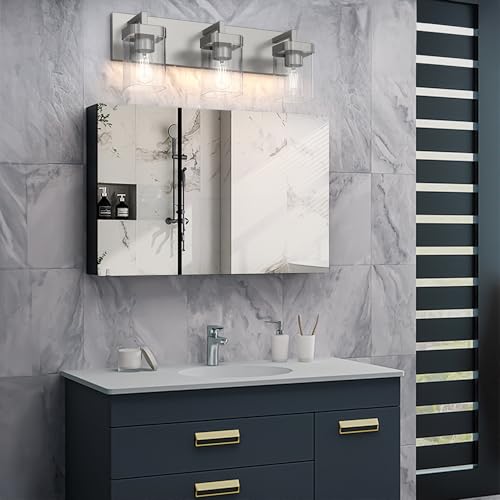 3-Light Bathroom Light Fixtures, Brushed Nickel Vanity Lights for Bathroom, Kitchen, Living Room, Modern Bathroom Vanity Lights with Clear Glass Shades - color: Brushed Nickel, size: 3 Light