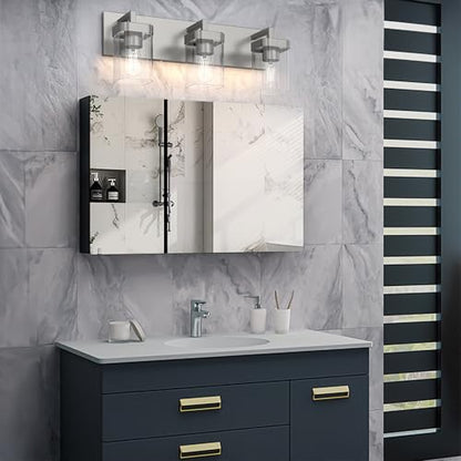 3-Light Bathroom Light Fixtures, Brushed Nickel Vanity Lights for Bathroom, Kitchen, Living Room, Modern Bathroom Vanity Lights with Clear Glass Shades - color: Brushed Nickel, size: 3 Light