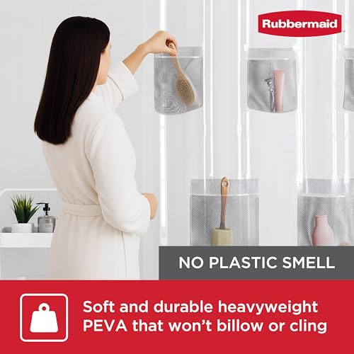 Rubbermaid Heavyweight PEVA Shower Curtain Liner with 5 Mesh Storage Pockets, Waterproof Shower Liner with Rustproof Metal Grommets, BPA-Free, 70 x 72 Inches, Clear with Grey Grommets and Pockets - color: Clear, size: 70"W x 72"L (Pack of 2), style: With