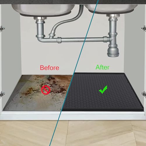 Under Sink Mat 31 x 19, Silicone Under Sink Liner for Kitchen Waterproof Bathroom Cabinet Mat, Black - color: Black, size: 19"W x 31"L