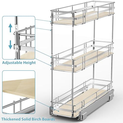 Pull Out Spice Rack Cabinet Organizer 5" W x 20½" D, 3 Tier Heavy Duty Slide Out Wood Shelf for Narrow Cabinet, Pull Out Storage for Kitchen - size: 5" W x 20½" D