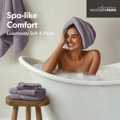 Madison Park 800GSM 100% Cotton Bathroom Bath Towel Set of 8, Light Purple | Long Staple, Highly Absorbent, Durable Hotel Spa Quality, Quick Dry, Double Stitched Hems, Lint Reducing, OEKO-TEX Certified - color: Light Purple, size: Multi-Sizes
