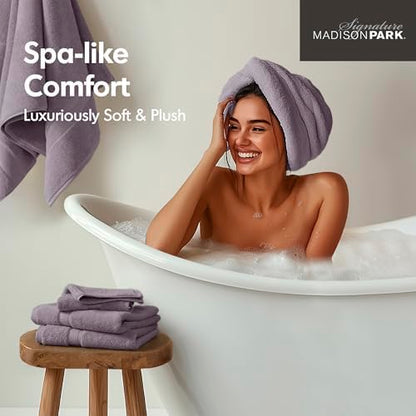 Madison Park 800GSM 100% Cotton Bathroom Bath Towel Set of 8, Light Purple | Long Staple, Highly Absorbent, Durable Hotel Spa Quality, Quick Dry, Double Stitched Hems, Lint Reducing, OEKO-TEX Certified - color: Light Purple, size: Multi-Sizes