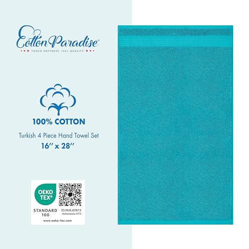 Cotton Paradise 100% Cotton Turkish Towel Set, Soft Absorbent Quick Dry, 4 Piece Hand Towel Set, Ocean Aqua - color: Ocean Aqua, size: 16"x28"