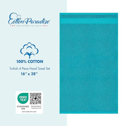 Cotton Paradise 100% Cotton Turkish Towel Set, Soft Absorbent Quick Dry, 4 Piece Hand Towel Set, Ocean Aqua - color: Ocean Aqua, size: 16"x28"