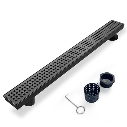 32 Inch Offset Linear Shower Drain,Black SUS304 Stainless Steel | Offset Side Outlet,Matte Black,Easy to install,ADA Barrier-Free,Tile-In Grate,Hair Catcher,Leveling Feet,Complete Install Kit - color: Matte Black, size: 32 inch