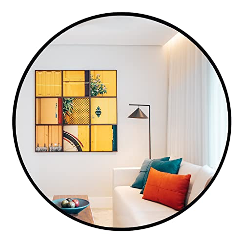 Round Mirror 30 inch, Large Black Circle Mirror Metal Frame, Large Black Circular Mirrors for Living Room, Dining Room, Entryway, Hallway, Foyer, Bathroom, Wall - color: Black, size: 30"L x 30"W