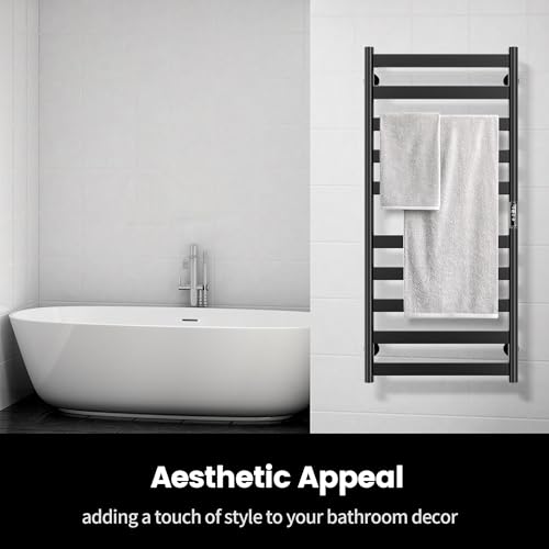 Electric Towel Warmer Rack, 10-Bar Stainless Steel Heated Tower Rack with Built-in Timer, Wall Mounted, Plug-in/Hardwired, Black - color: Black