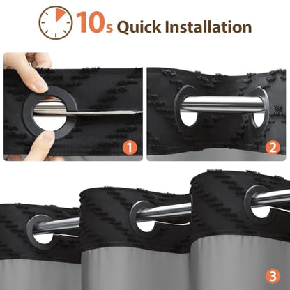 Black Hook Free Chevron Shower Curtain & Fabric Liner,72x87 | Less Time to install, 3 in 1 Fabric Shower Curtain and Liner Set with Magnets, Extra Long, Shower Curtains for Bathroom - color: A Black, size: 72"W x 87"L (Pack of 1)