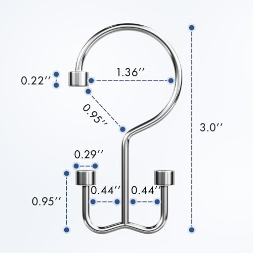 Bathway Shower Curtain Hooks Chrome Shower Curtain Rings, 12 Pcs Metal Double Hooks Rings Rust Proof for Bathroom Shower Curtain Rod - color: Chrome, style: Modern