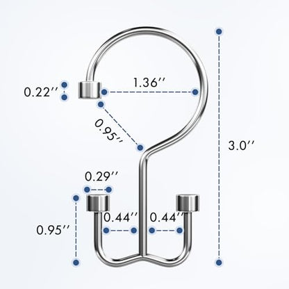 Bathway Shower Curtain Hooks Chrome Shower Curtain Rings, 12 Pcs Metal Double Hooks Rings Rust Proof for Bathroom Shower Curtain Rod - color: Chrome, style: Modern
