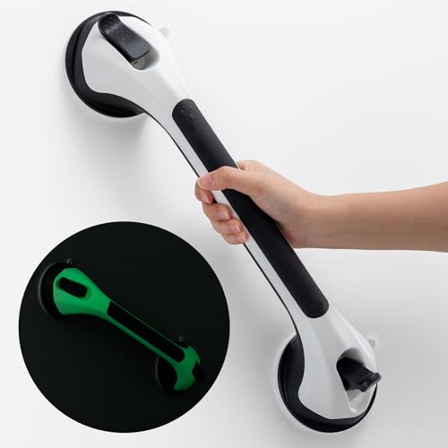 TAILI Shower Grab Bars,Suction Shower Handles,Glow in The Dark,16.8",Black | Safety for Showers,Bathtubs,Toilet,Elderly&Seniors,Bathroom Grip Bar Heavy Duty Handrails,No Drilling Removable Waterproof,G9 - color: Black&Glow Green, size: 16.8"