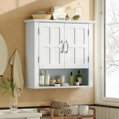 Merax Bathroom Wall Cabinet, Medicine Cabinet with 2 Doors Cabinet & Adjustable Shelves, Over The Toilet Storage Cabinet for Bathroom,White - color: White