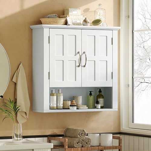 Merax Bathroom Wall Cabinet, Medicine Cabinet with 2 Doors Cabinet & Adjustable Shelves, Over The Toilet Storage Cabinet for Bathroom,White - color: White