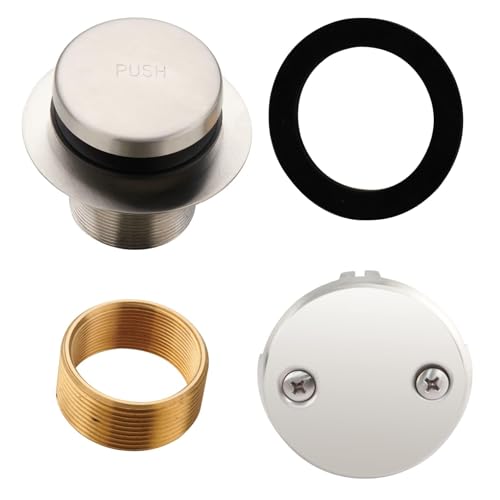 HIDROP Brushed Nickel Tip Toe Tub Drain Trim Set, 2-Hole Overflow Faceplate | 304 Stainless Steel and Brass, Universal Fine/Coarse Thread fit 1-3/8" or 1-1/2" Tub Drain, Bathtub Replacement Drain Kit - color: Brushed, style: 2 Holes