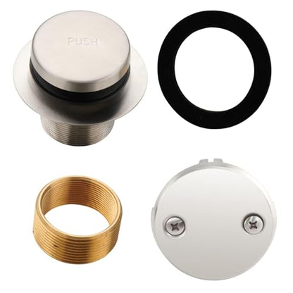HIDROP Brushed Nickel Tip Toe Tub Drain Trim Set, 2-Hole Overflow Faceplate | 304 Stainless Steel and Brass, Universal Fine/Coarse Thread fit 1-3/8" or 1-1/2" Tub Drain, Bathtub Replacement Drain Kit - color: Brushed, style: 2 Holes
