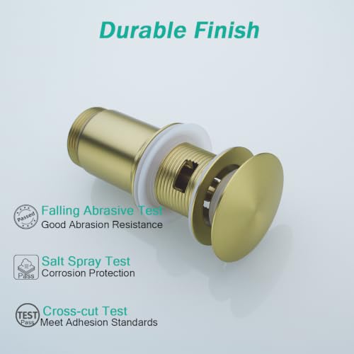 All Metal Bathroom Sink Drain,Pop-up Drain with Detachable Basket Stopper,Anti-Clogging Drain Strainer,Hair Catcher,for Vanity Vessel Sink with Overflow,Brushed Gold,SE83997PB-1BG - color: Brushed Gold(with Overflow)