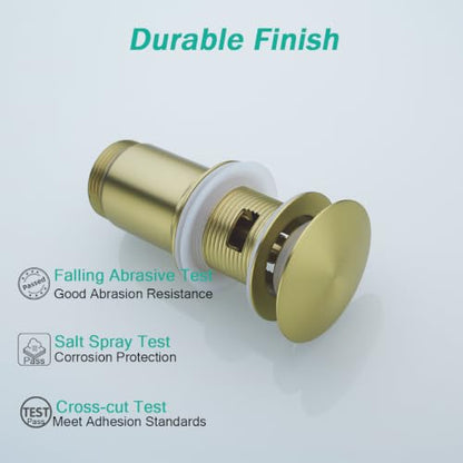 All Metal Bathroom Sink Drain,Pop-up Drain with Detachable Basket Stopper,Anti-Clogging Drain Strainer,Hair Catcher,for Vanity Vessel Sink with Overflow,Brushed Gold,SE83997PB-1BG - color: Brushed Gold(with Overflow)
