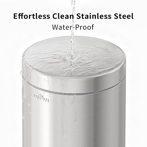 mVm Small Trash Can,1.3 Gallon/5 Lliter Step Bathroom Trash Can with Lid and Foot Pedal,Anti-Fingerprint,Soft-Close.Round Brushed Stainless Steel Garbage Can for Bathroom,Office,Living Room (Silver) - color: Silver, size: 1.3Gal/5L