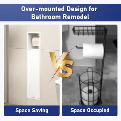 in Wall Toilet Paper Holder w/Cabinet for Bathroom Remodel | Over-mounted Toilet Roll Holder, 304 Stainless Steel Tissue Paper Holder with Dispenser (Matte White) - color: Matte White