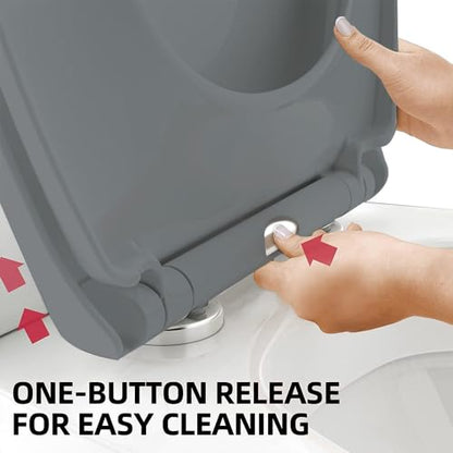 Ram® Grey Quick Release Soft Close Toilet Seat with Hinges Bathroom Bowl Seating ABS Toilet Seat