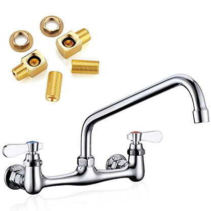 Wall Mount Commercial Sink Kitchen Faucet 8 Inch Adjustable Center | 12 Inch 360 Swivel Spout, Lead-free Brass, For Restaurant Laundry Utility Room, Easy to Install, CUPC NSF Certified - color: A Chrome, size: 12 Inch Spout