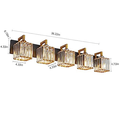 Modern Bathroom Vanity Light 5-Lights Black Gold Crystal Wall Lamp Bathroom Modern Crystal Vanity Lighting - color: Black+Gold Crooked, size: 5-light