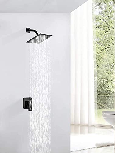 Black Shower Head GGStudy 6 inch Square Rain Shower Heads Stainless Steel High Pressure Ultra Thin Rainfall Bath Shower Self-cleaning Silicone Nozzle - color: Black, size: Square