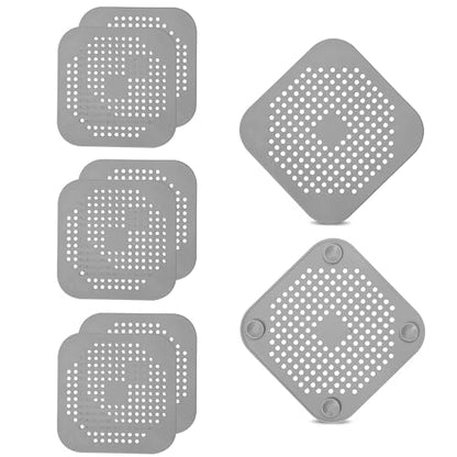 8-Pack Silicone Drain Hair Catcher – 5.5" Square Shower Drain Hair Catcher & Tub Drain Cover, Ultra-Thin Bathroom Tub Square Drain Hair Catcher, Easy-Clean Silicone Shower Drain Cover