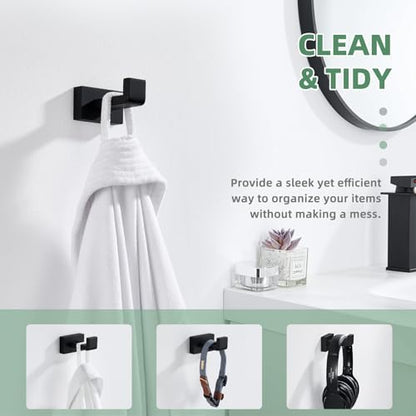 Suyar Matte Black Towel Hook, Coat Robe Holder for Bathroom Wall | SUS304 Stainless Steel, Screw Mount - color: Matte Black