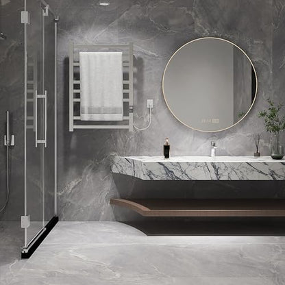 8-Bar Towel Warmer Rack, Polished Stainless Steel | Polished 304 stainless steel, LED display, 115-155°F temp control, 1-24H timer, plug-in or hardwired install - color: Polished