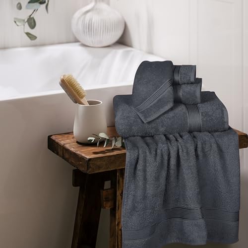 Ultra Soft 6 Pack Cotton Towel Set, Contains 2 Bath Towels 28x55 inch, 2 Hand Towels 16x24 inch & 2 Wash Coths 12x12 inch, Ideal Everyday use, Compact & Lightweight - Charcoal Grey - color: Charcoal