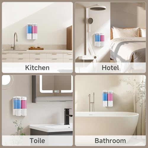 Shampoo and Conditioner Dispenser,GlintGath Shower Dispenser 2 Chamber No Drill Shampoo Dispenser for Shower Wall Mounted Shower Soap Dispenser for Bathroom Hotel,Large Capacity 2 * 500ML,White - color: Clear White 2 Chamber