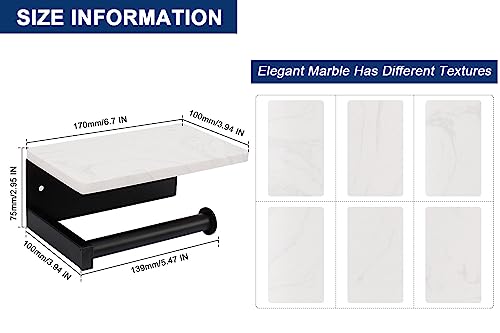 NearMoon Toilet Paper Holder with Shelf, Heavy Duty Bath Toilet Roll Holder with Phone Shelf Tissue Hanger for Bathroom/Kitchen Wall Mounted(Metal & Marble, Matte Black) - color: Matte Black