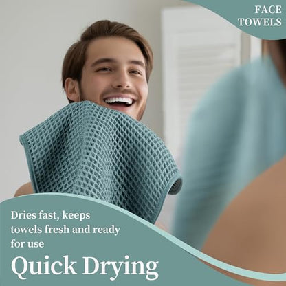 Microfiber Waffle Face Towels, 4 Pieces, Soft, Absorbent, Fast Drying, Lint Free 430 GSM (Green) - color: Green