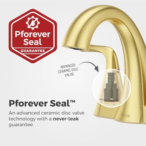 Pfister Willa Bathroom Sink Faucet 4 inch Centerset 2-Handle 3-Hole Vanity Faucet NSF Certified Brushed Gold Finish with Push & Seal Drain and TiteSeal Mounting Technology LF048MALBG - color: Brushed Gold, size: 1 Pack