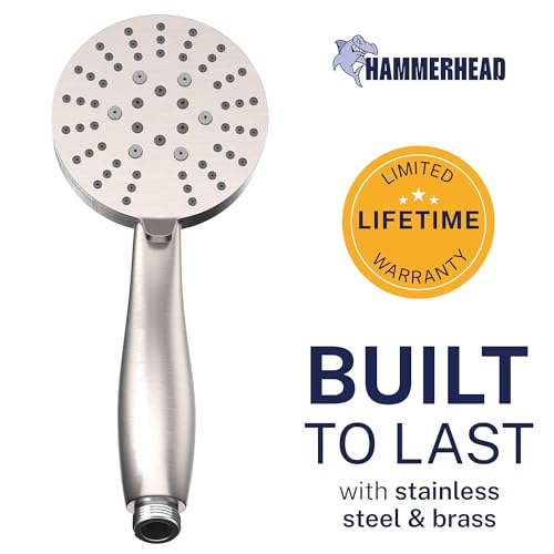 HammerHead Showers® Solid Metal 3-Spray Hand Held Shower Head, Brushed Nickel | Select from Wide, Massage, and Mist Sprays | 2.5 GPM High Flow Handheld Showerhead | Made from 304 Stainless Steel - color: Brushed Nickel, size: 2.5 GPM